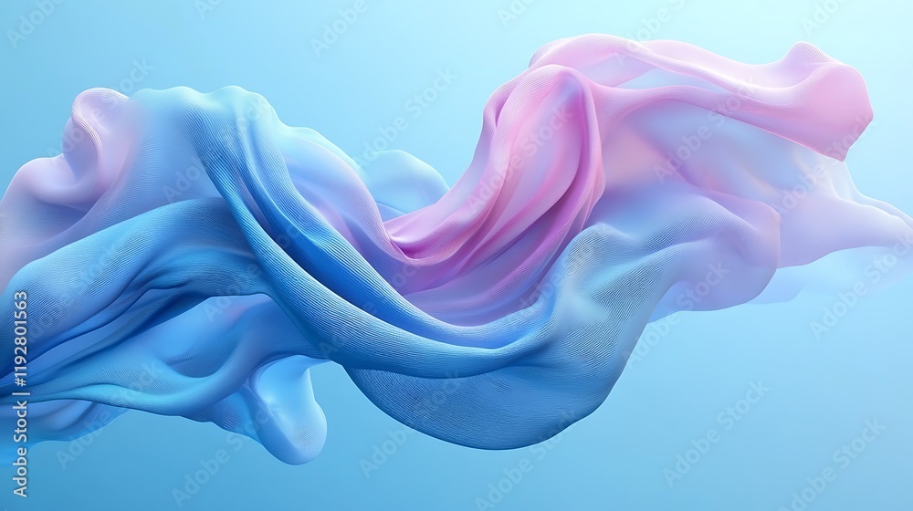 Obraz premium Flowing pastel fabric, studio shot, light blue background, abstract design, website banner