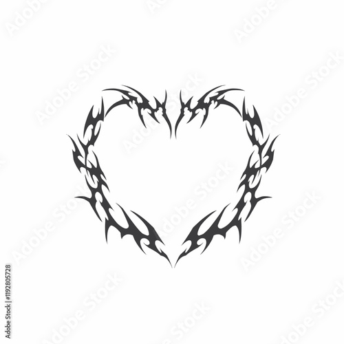 Symmetrical Neo tribal y2k heart shapes vector design for tattoo element, t-shirt print apparel decoration