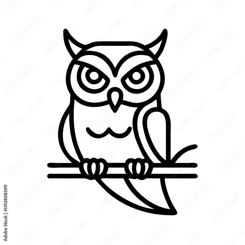 Fototapeta premium owl in a tree icon, owl in a tree line art - simple line art of owl in a tree, perfect for owl in a tree logos and icons and themed design