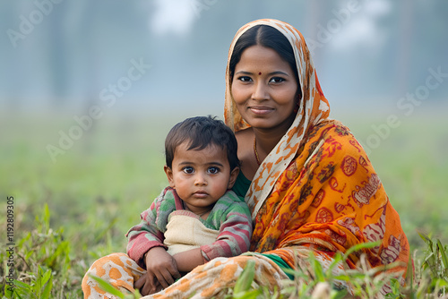 Indian woman with a child from the slums photo