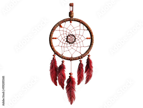 3D Clay Material Dreamcatcher with Feathers Isolated on Background