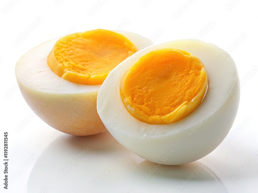 Perfectly Peeled Half Hard-Boiled Egg Isolated on White Background - Stock Photo Perfectly Peeled Half Hard-Boiled Egg Isolated on White Background - Stock Photo