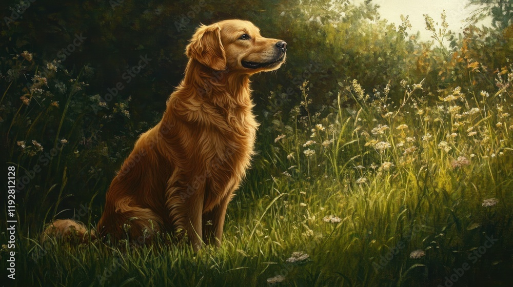 Obraz premium Side view of a dog barking while seated on the grass 