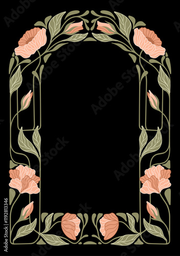 Art Nouveau floral frame. Decorative element. Vector.