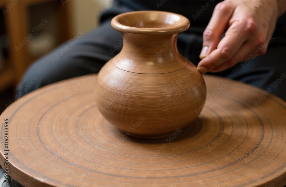 close-up of artisan hand shaping clay pot on pottery wheel. traditional craftsmanship and handmade art concept. craft workshop, artistic hobby close-up of artisan hand shaping clay pot on pottery wheel. traditional craftsmanship and handmade art concept. craft workshop, artistic hobby