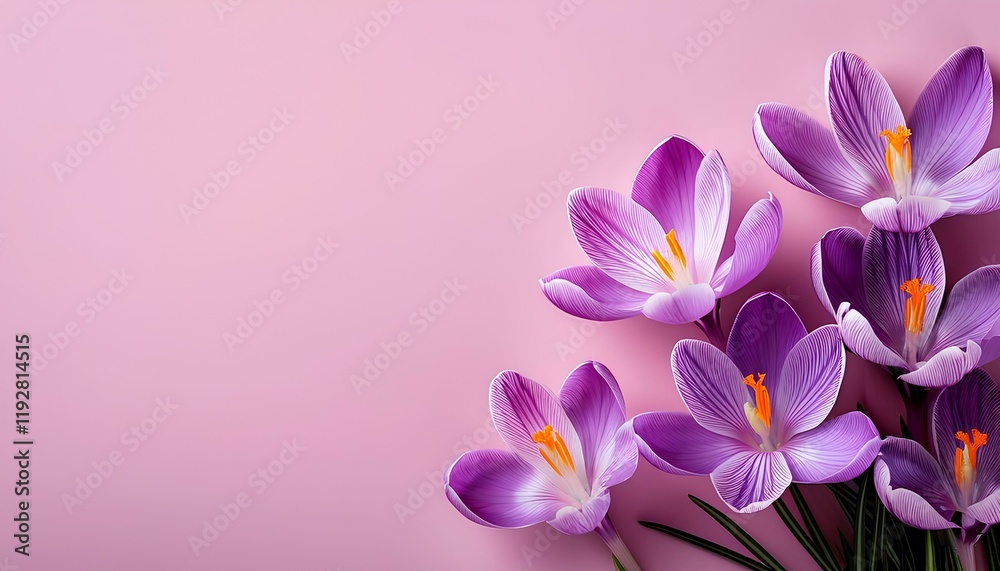 Fototapeta premium purple crocus flowers with copy space for add text and design
