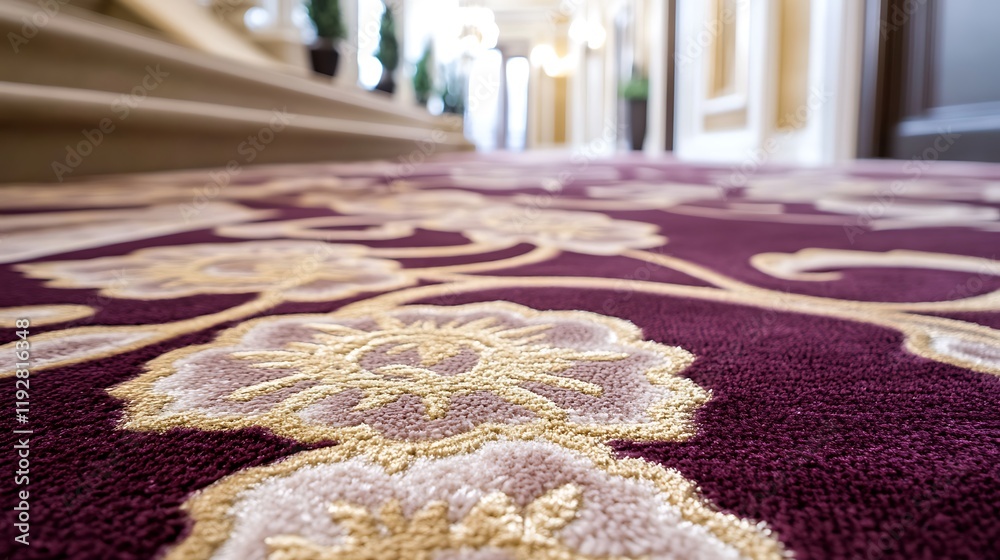 Luxurious Geometric Victorian Carpet in Hotel Corridor Luxurious Geometric Victorian Carpet in Hotel Corridor