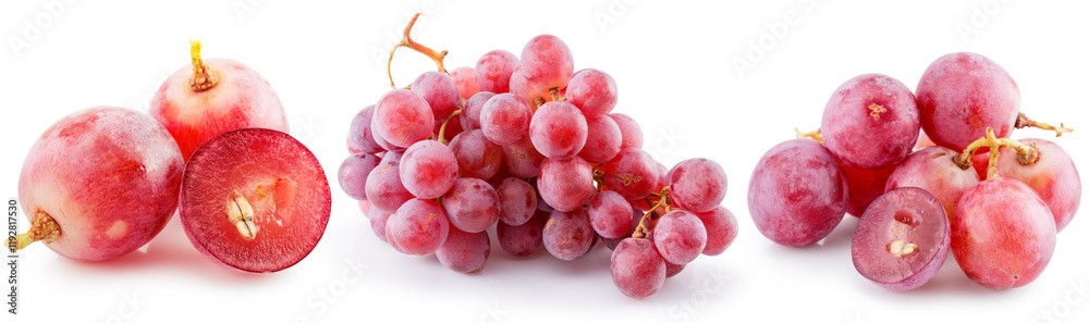 set of pink grapes isolated on white background set of pink grapes isolated on white background