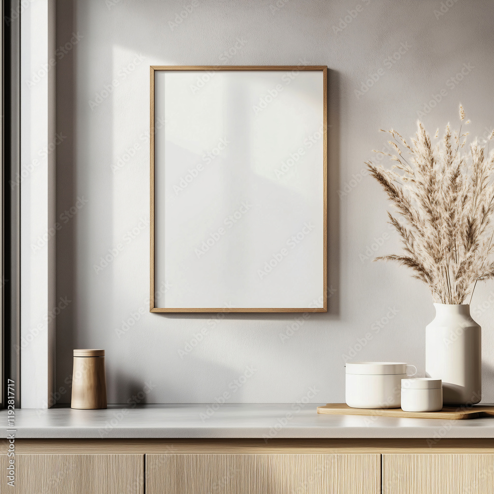 Mockup of a frame in a kitchen interior with a modern interior Mockup of a frame in a kitchen interior with a modern interior