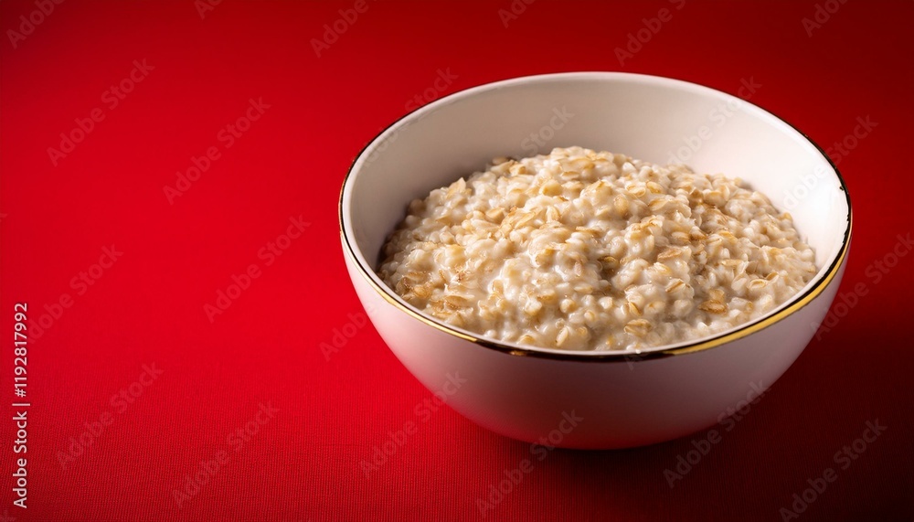 Bowl of healthy oatmeal on red background Bowl of healthy oatmeal on red background