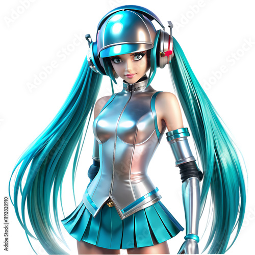 Hatsune Miku the famous virtual singer from japan isolated on transparent background photo