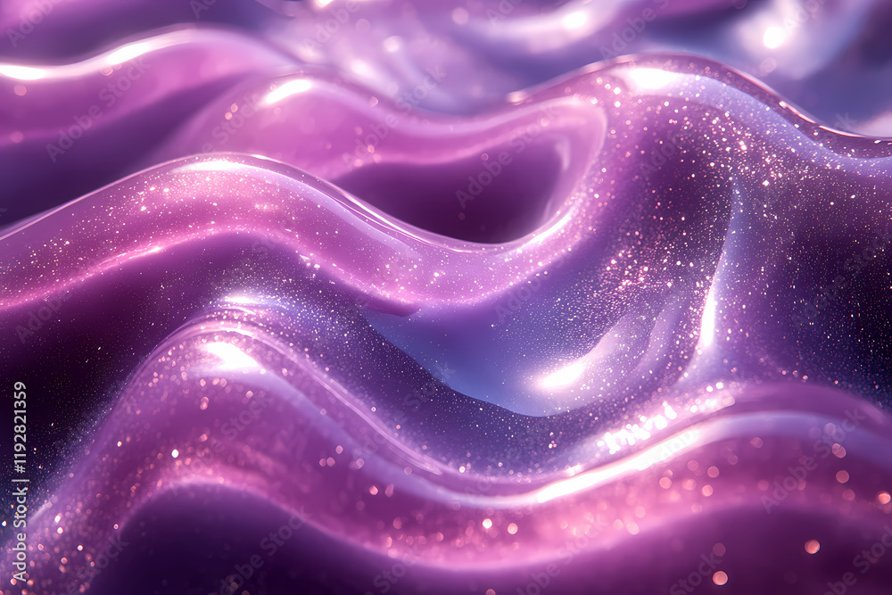 Obraz premium The background is purple in tone. The liquid with shades of purple and silver flows gracefully as if swimming in beautiful flowing lines. 