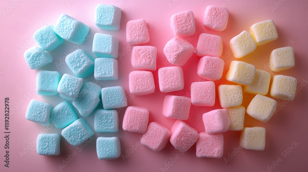 Delicate Pink Background Featuring Colorful Marshmallow Pieces Evoking Sweetness and Whimsy in Design Delicate Pink Background Featuring Colorful Marshmallow Pieces Evoking Sweetness and Whimsy in Design