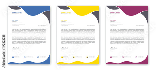 Set of a4 abstract letterhead design printing templates. Modern creative & clean professional company business style letterhead bundle of your corporate project design. Letter head stationery layot  photo