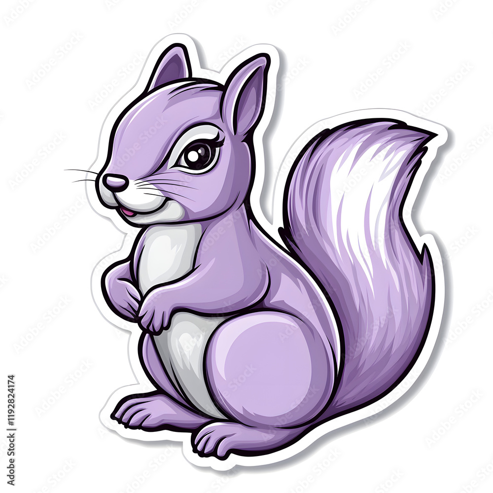 Obraz premium Modern Minimal Purple Squirrel Sticker on White Background