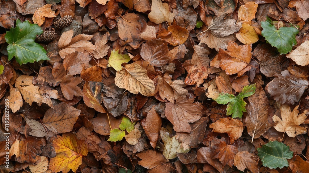 Diverse Collection of Autumn Leaves on Ground Featuring Vivid Colors in Nature's Transition from Summer to Winter Diverse Collection of Autumn Leaves on Ground Featuring Vivid Colors in Nature's Transition from Summer to Winter