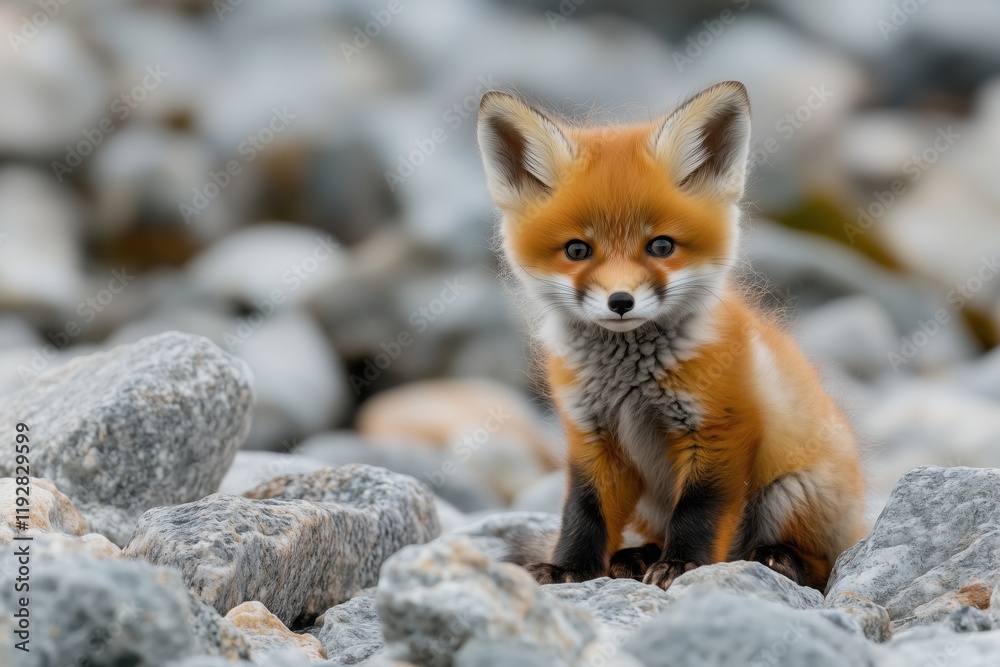 Fototapeta premium a little red-haired fluffy pretty fox cub