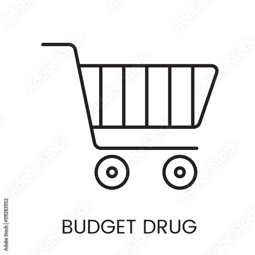 An icon of a shopping cart in vector, symbolizing budget drug purchasing, with an editable stroke