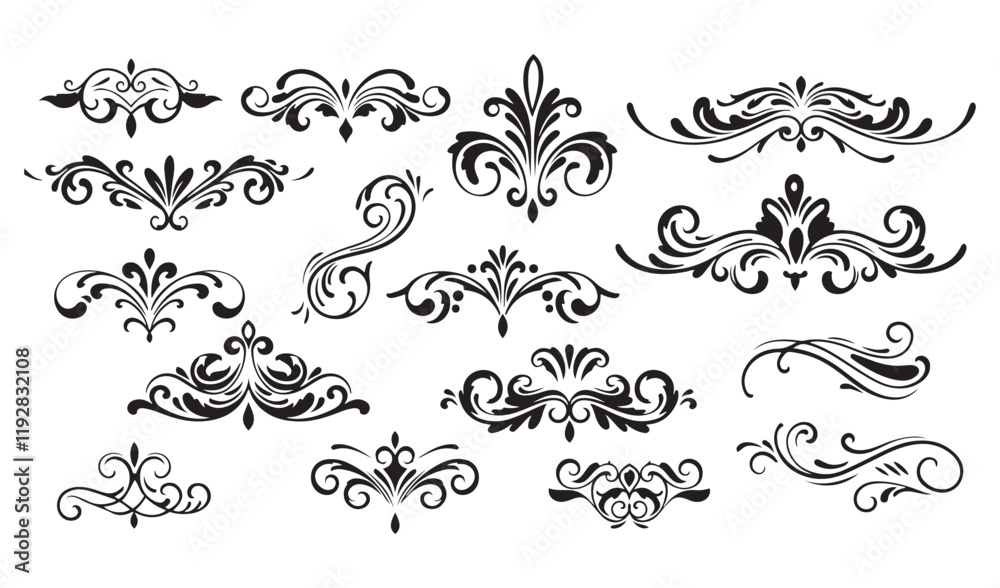 Elegant Swirl Calligraphic Ornament Set Featuring Intricate Black Decorative Flourishes and Vintage Design Elements for Classic and Sophisticated Artwork Elegant Swirl Calligraphic Ornament Set Featuring Intricate Black Decorative Flourishes and Vintage Design Elements for Classic and Sophisticated Artwork