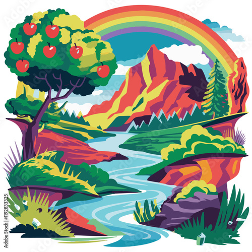 Absolutely vibrant hand painted multicolored natural scenery Ai generated