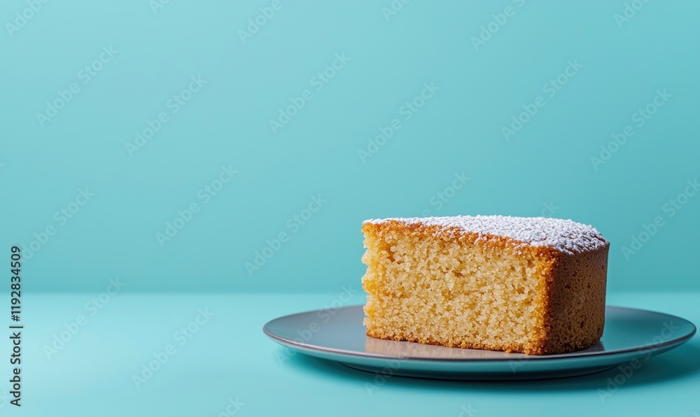 Homemade Norwegian cake presented on a silver plate with a blue background Homemade Norwegian cake presented on a silver plate with a blue background