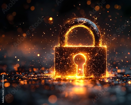 Glowing Padlock Icon Against Dramatic Dark Background Conceptual Security Symbol