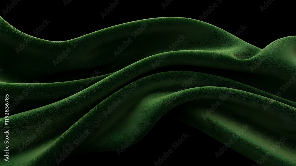 Obraz premium Elegant green satin fabric draped gracefully, creating soft waves against a black background