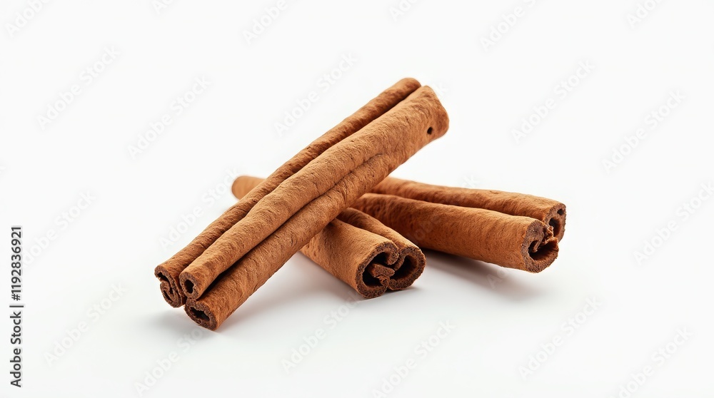 Cinnamon sticks arranged on a plain white background Cinnamon sticks arranged on a plain white background