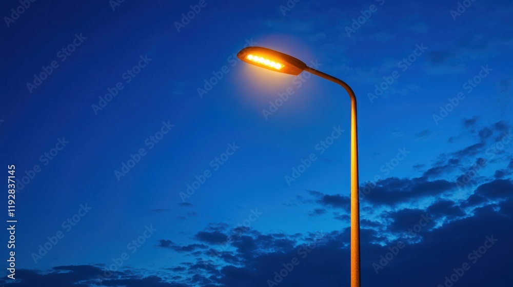 A street lamp glowing brightly against the night sky. A street lamp glowing brightly against the night sky.