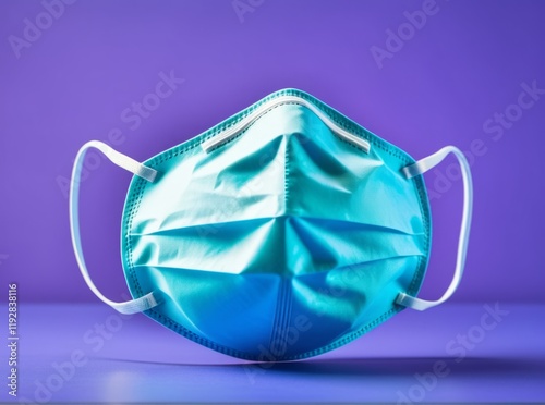 Detailed view of a blue surgical mask against a vivid purple background showcasing its texture and design elements photo