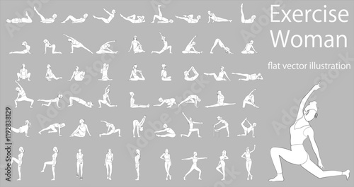 Flat vector illustration collection pack of women doing yoga and pilates	
