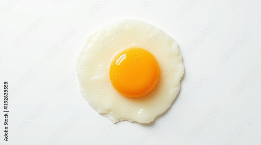 Fried egg with bright yolk on a plain white background Fried egg with bright yolk on a plain white background