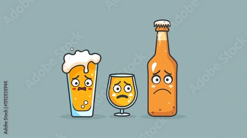 Funny Beer Bottle Comforts Sad Beer Glass Character in Humorous Scene photo