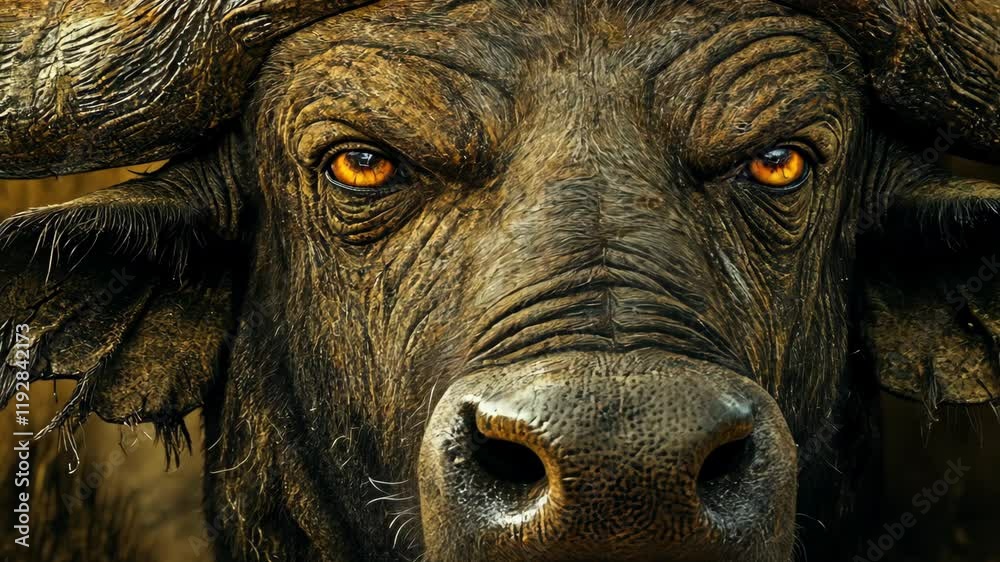 Majestic buffalo with striking eyes in a natural habitat showcasing wild beauty and strength