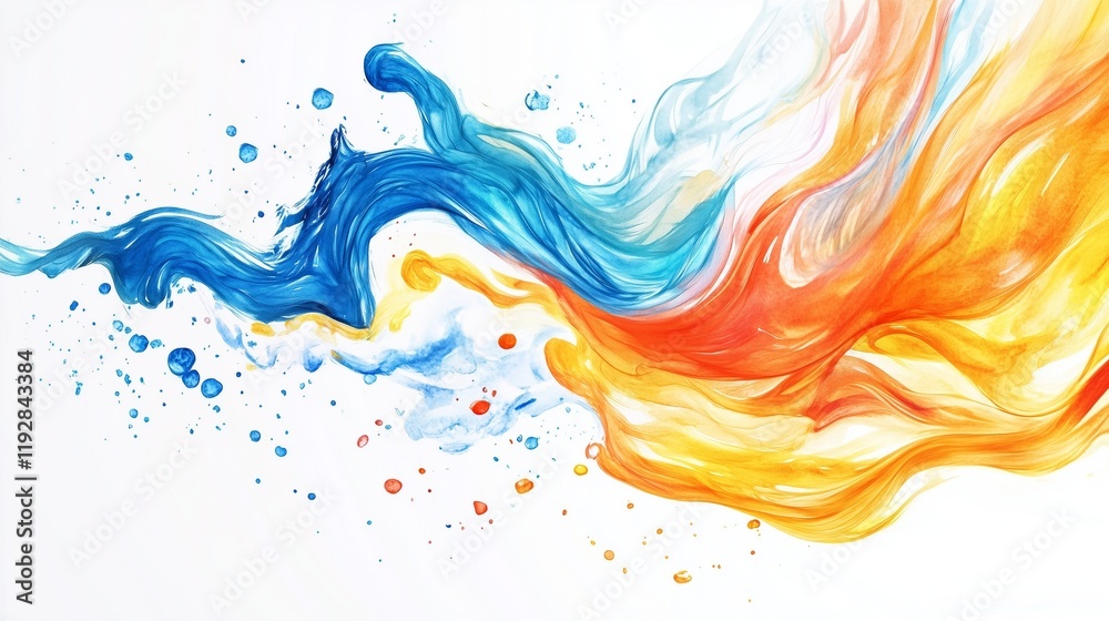 Fototapeta premium A vibrant splash of color creates a dynamic wave against a clean white backdrop