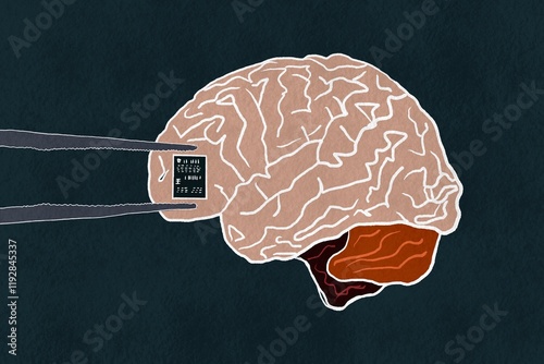 Illustration of a brain with microchip installation concept technology photo