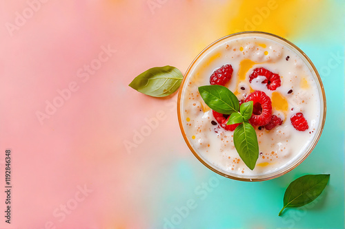 Fresh Fruits Dessert on Vibrant Watercolor Background