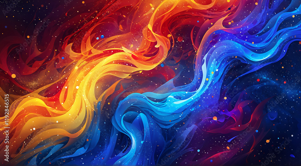 Glossy Abstract Fluid Waves in Warm and Cool Color Blend Glossy Abstract Fluid Waves in Warm and Cool Color Blend