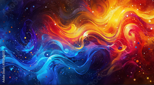 Glossy Fluid Waves in Vibrant Warm and Cool Abstract Colors