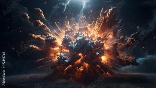 Wallpaper Mural Explosion in a Dark Sky With Fiery Colors and Dramatic Cloud Formations at Night Torontodigital.ca