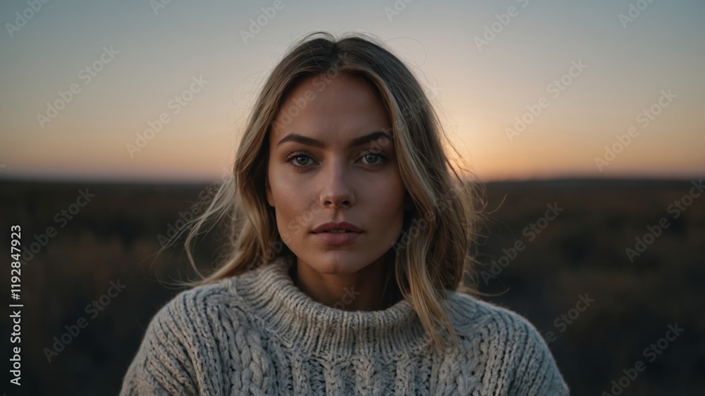 beautiful woman in a sweater smiling beautiful woman in a sweater smiling