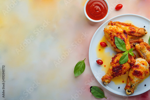 Watercolor Fried Chicken on Artistic Background