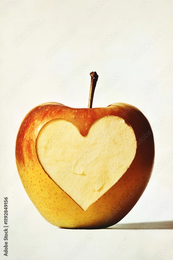 Obraz premium photo of an apple with the shape of a heart carved into it, against a white background