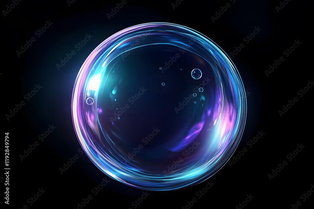 bubble on black background, Crystal glass ball sphere on dark background.