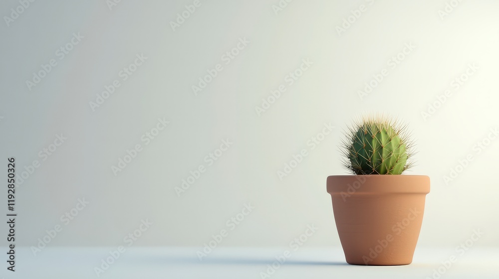 Fototapeta premium A Small Cactus Plant In A Terracotta Pot