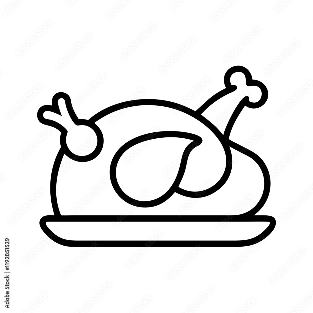 roast chicken icon, roast chicken line art - simple line art of roast chicken, perfect for roast chicken logos and icons and themed design