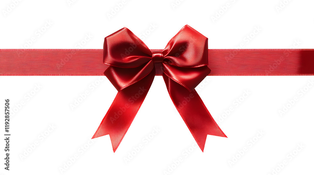 Red christmas gift ribbon and bow horizontal isolated transparent background photo PNG file Red christmas gift ribbon and bow horizontal isolated transparent background photo PNG file