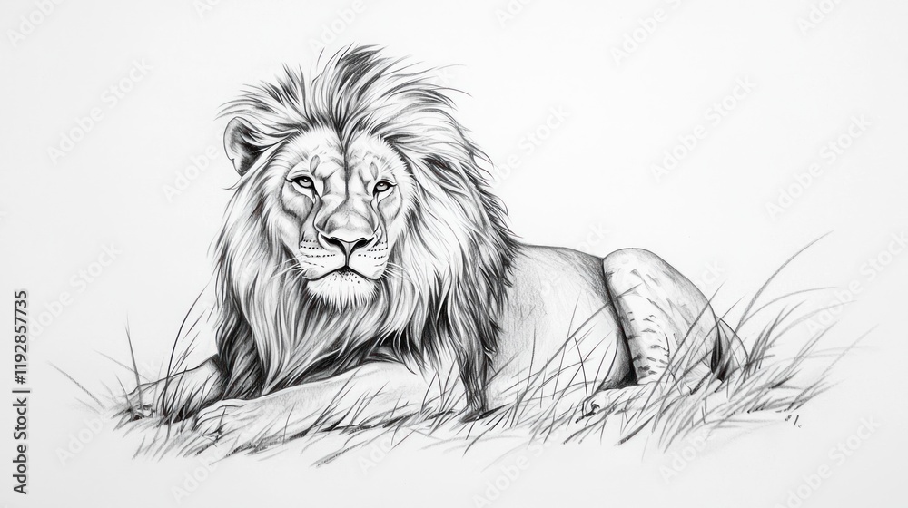 Obraz premium Majestic African Lion in the Savanna: A Graphite Masterpiece