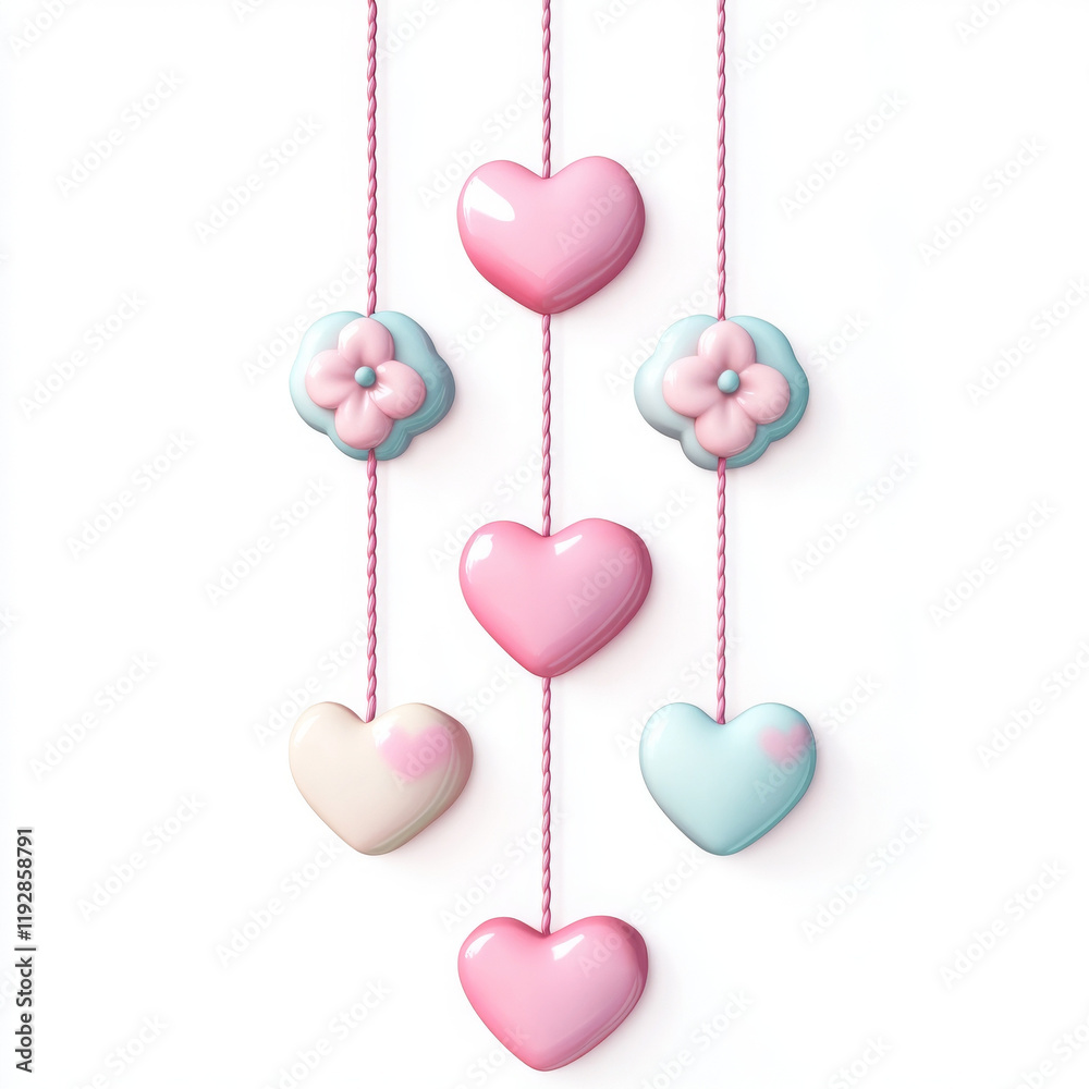 Hanging hearts and flowers in pastel colors create charming decor Hanging hearts and flowers in pastel colors create charming decor