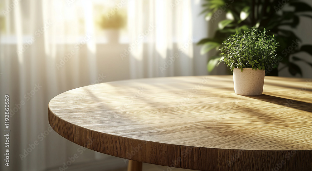 A potted plant sits on a wooden table A potted plant sits on a wooden table